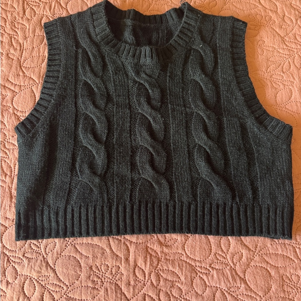 SHEIN Black Cable Knit Sweater Vest
